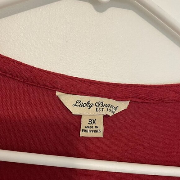 LUCKY BRAND Plus Size Burnout Velvet Bib Henley Top Burgundy Maroon Red Roll Tab - Picture 7 of 14